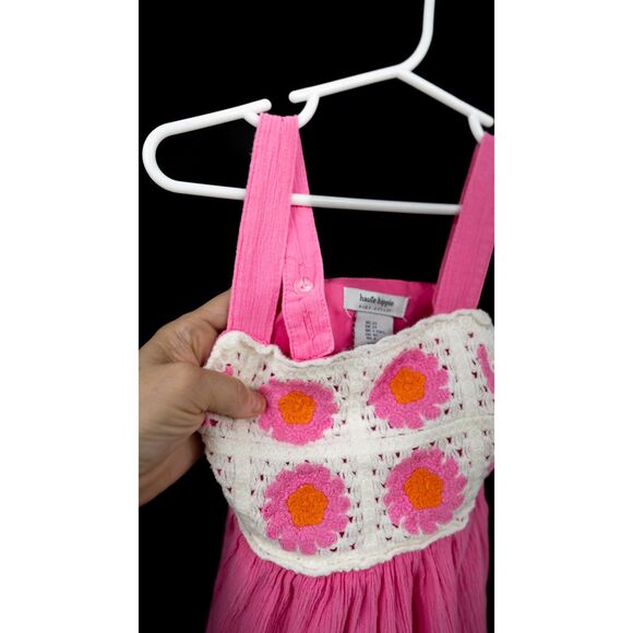 Haute Hippie Pink Flower Crochet Knit Boho Summer Tank Dress 2T - Picture 4 of 7